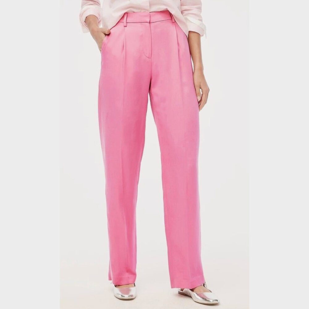J. Crew  Pink Petite Wide-Leg Pleated Twill Trouser Pant - Size 2P